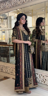 Noir Elegance – Black & Gold Embroidered Formal Ensemble